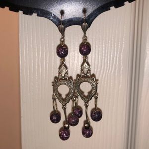 Vintage Purple and Silver Etched Earrings 90s